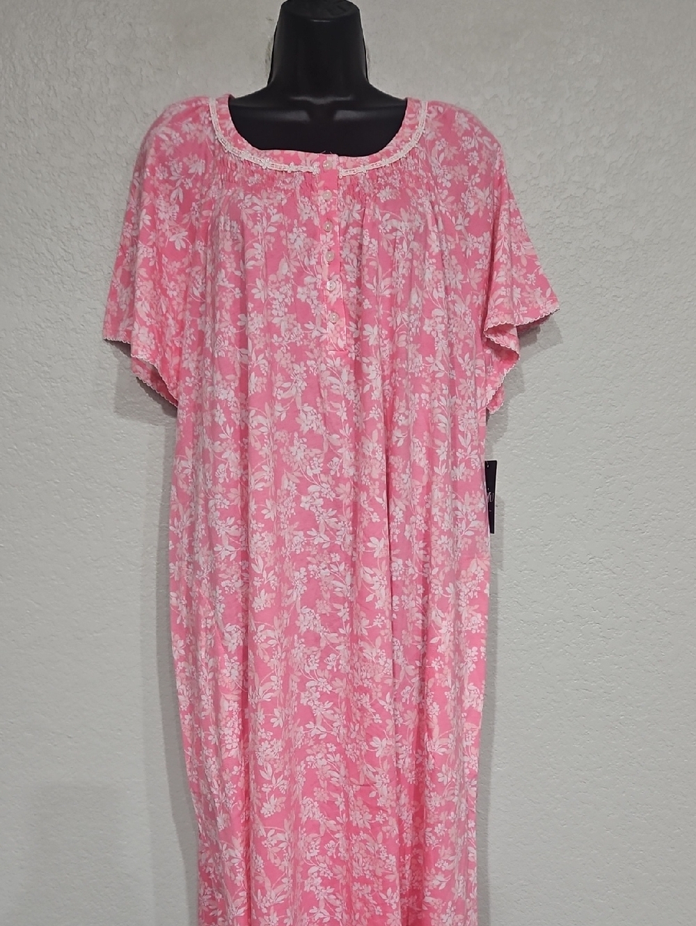 Aria | NWT Women's Pink White Floral Raglan Short-Sleeve Pockets Nightgown 2X